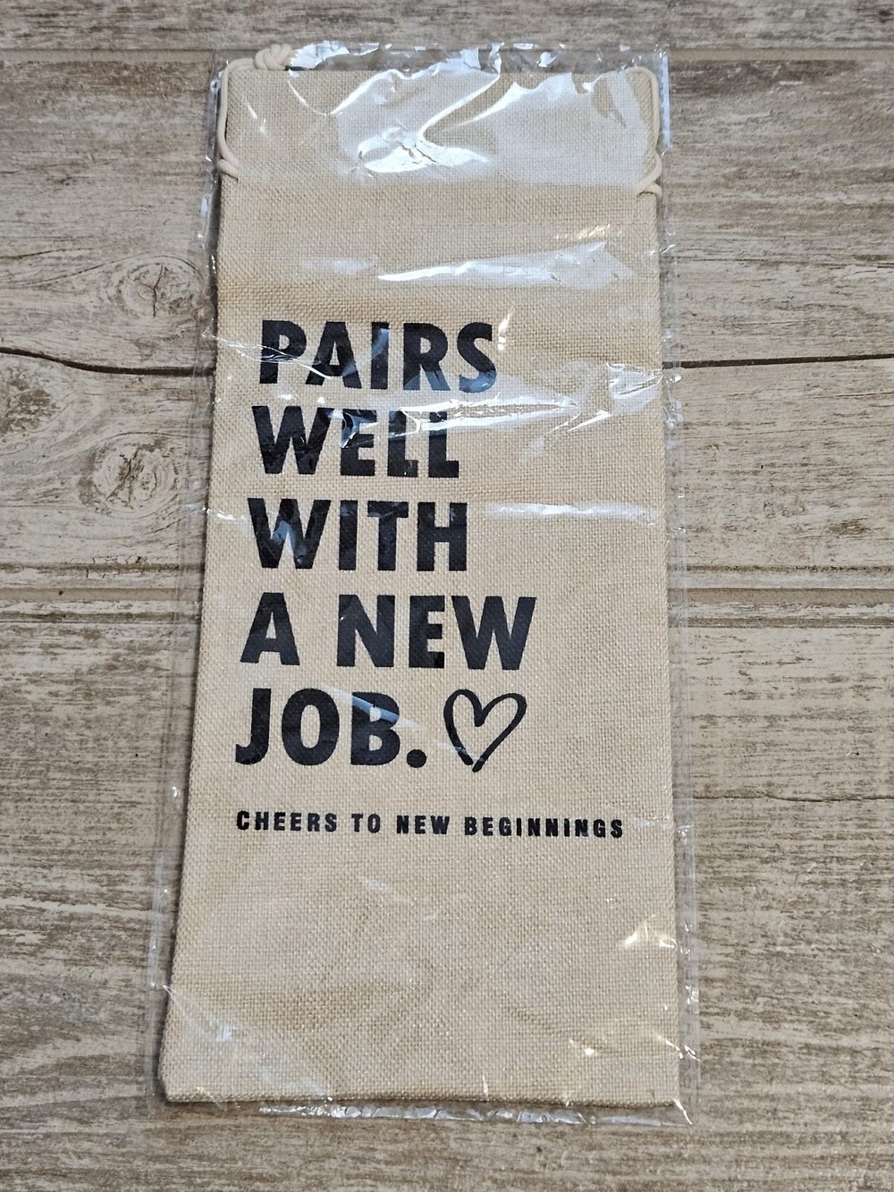 Canvas Wine Bottle Bag - Beige 'Pairs Well With A New Job'
